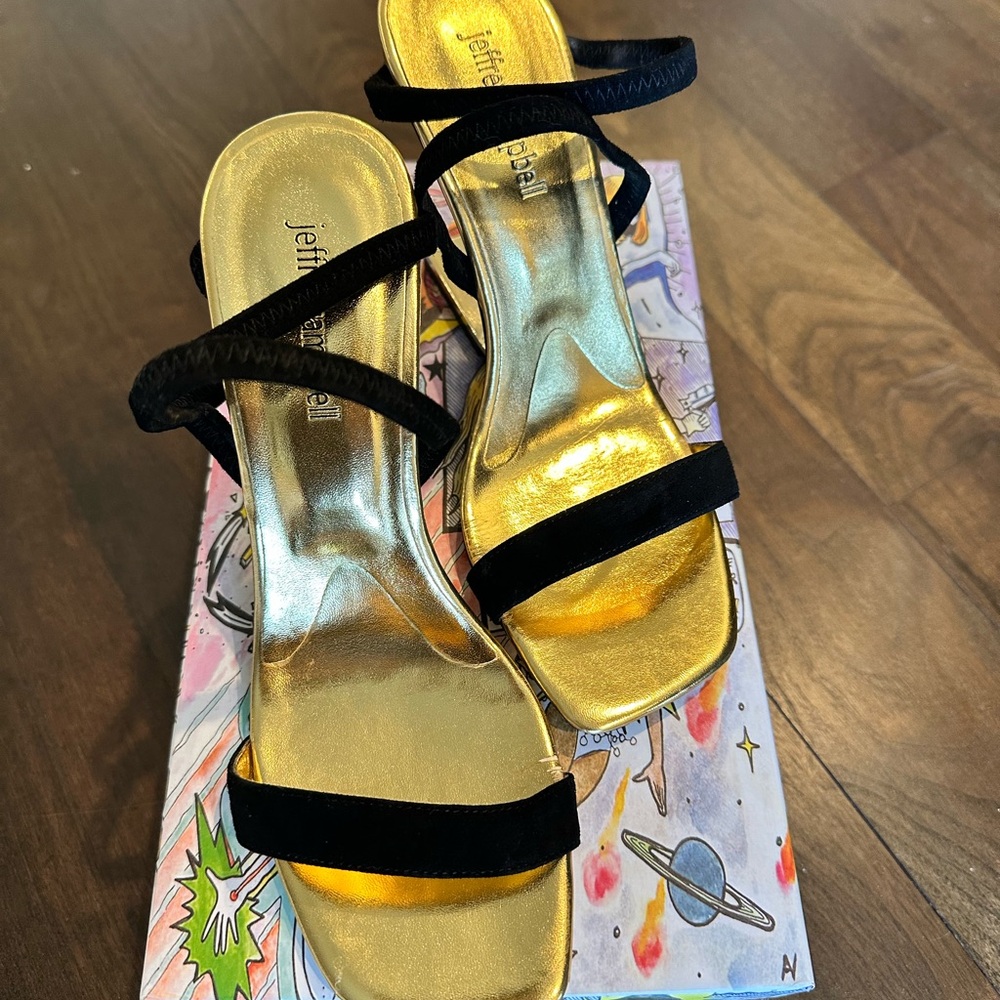 Jeffrey Campbell Black suede and Gold geometric Heels